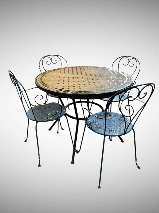 Vintage Moroccan Mosaic Table & 4 Chairs