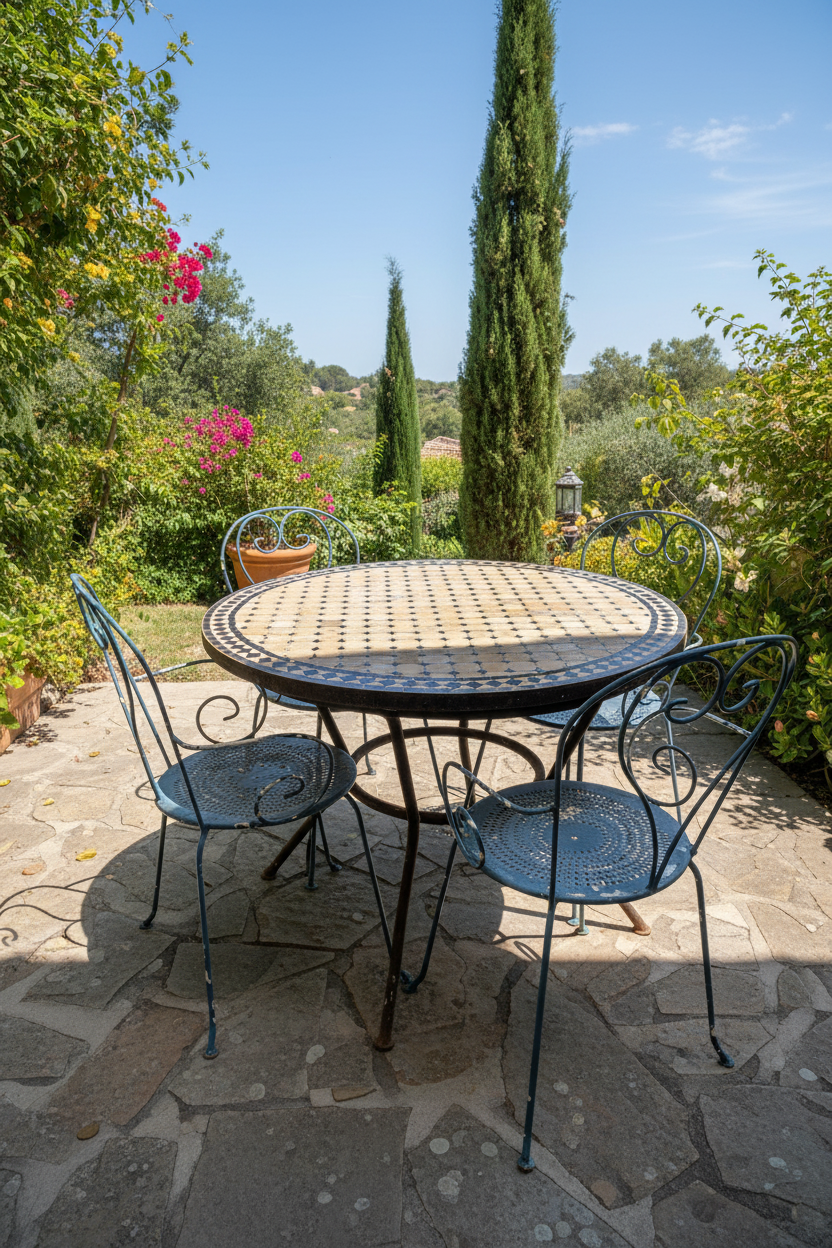 Vintage Moroccan Mosaic Table & 4 Chairs