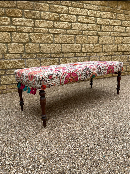 Handmade Stool with Block Print Covering